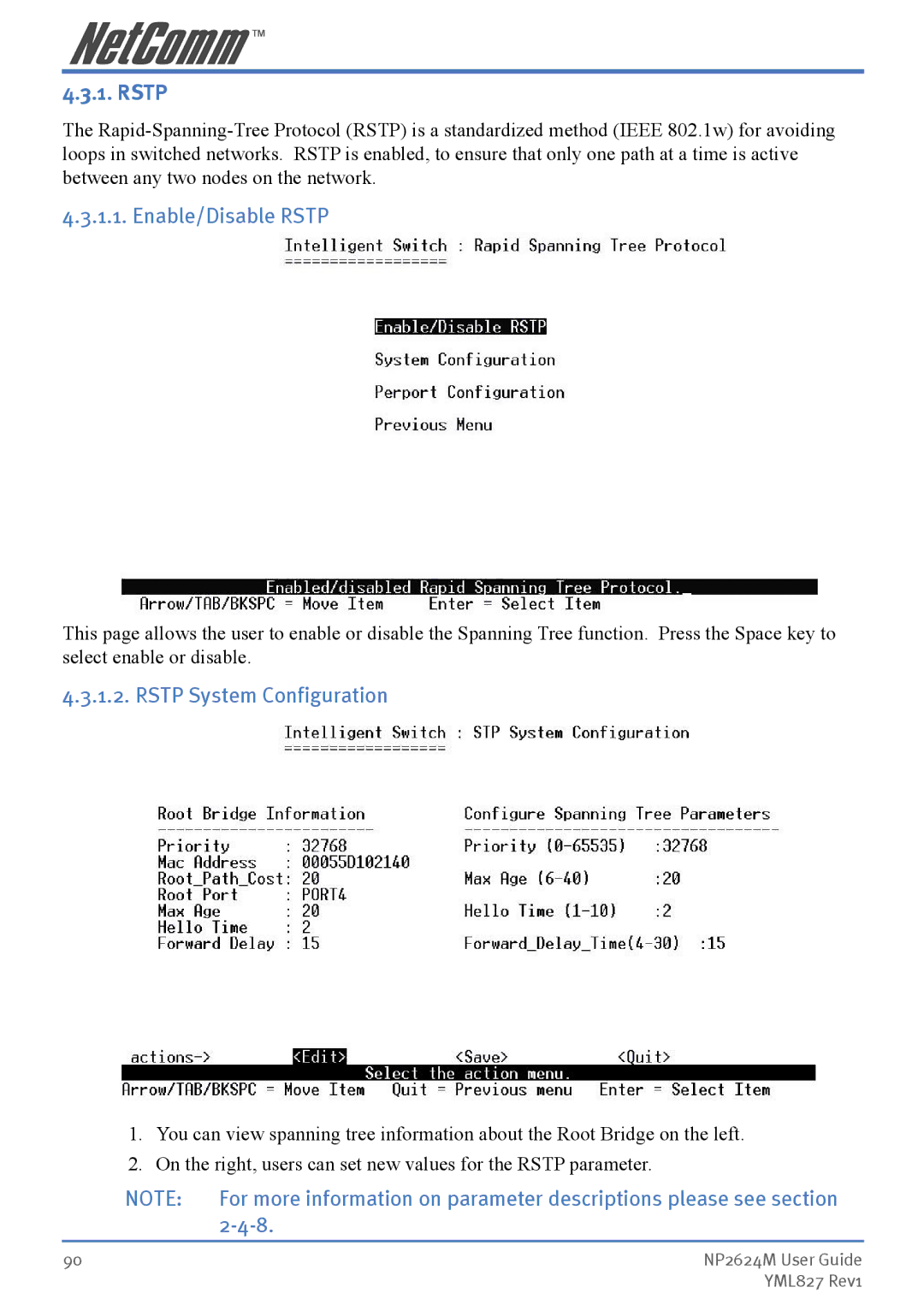 NetComm NP2624M manual Enable/Disable Rstp, Rstp System Configuration 