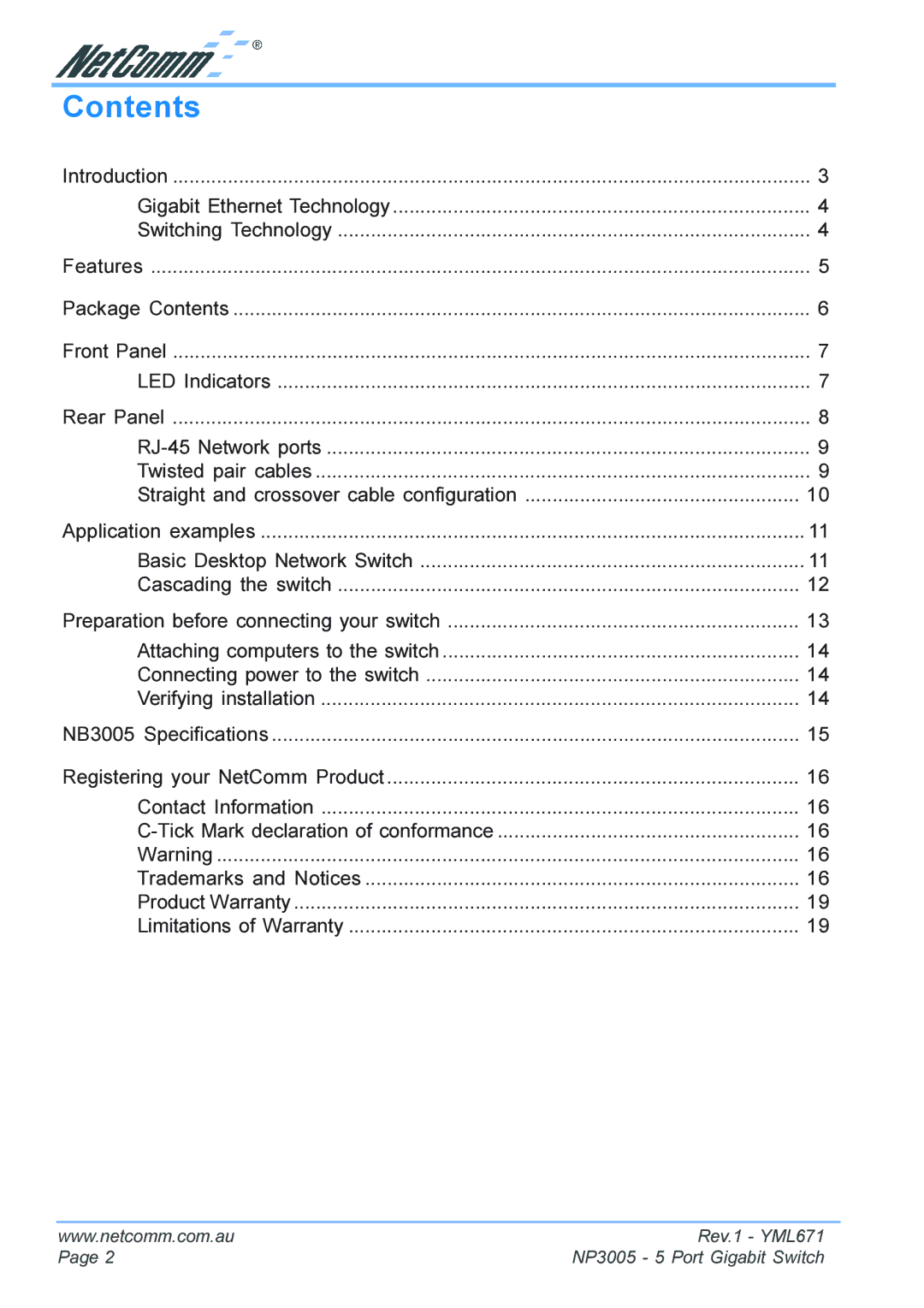 NetComm NP3005 manual Contents 