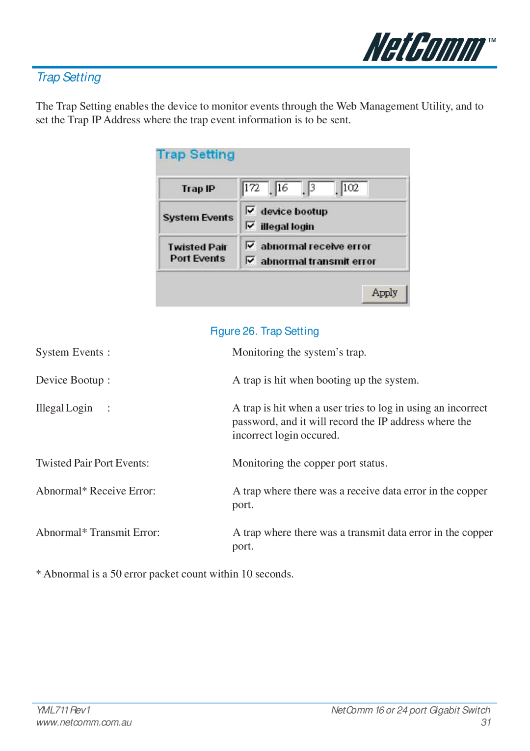 NetComm NP3024 manual Trap Setting 