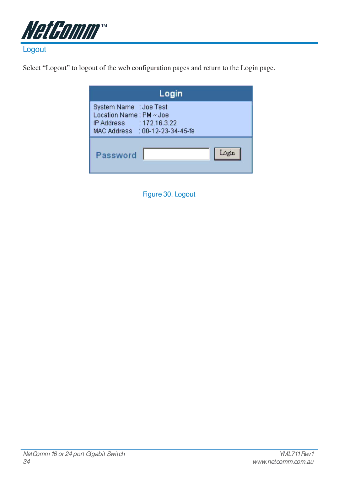 NetComm NP3024 manual Logout 