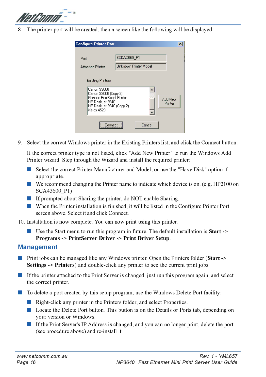 NetComm NP3640 manual Management 