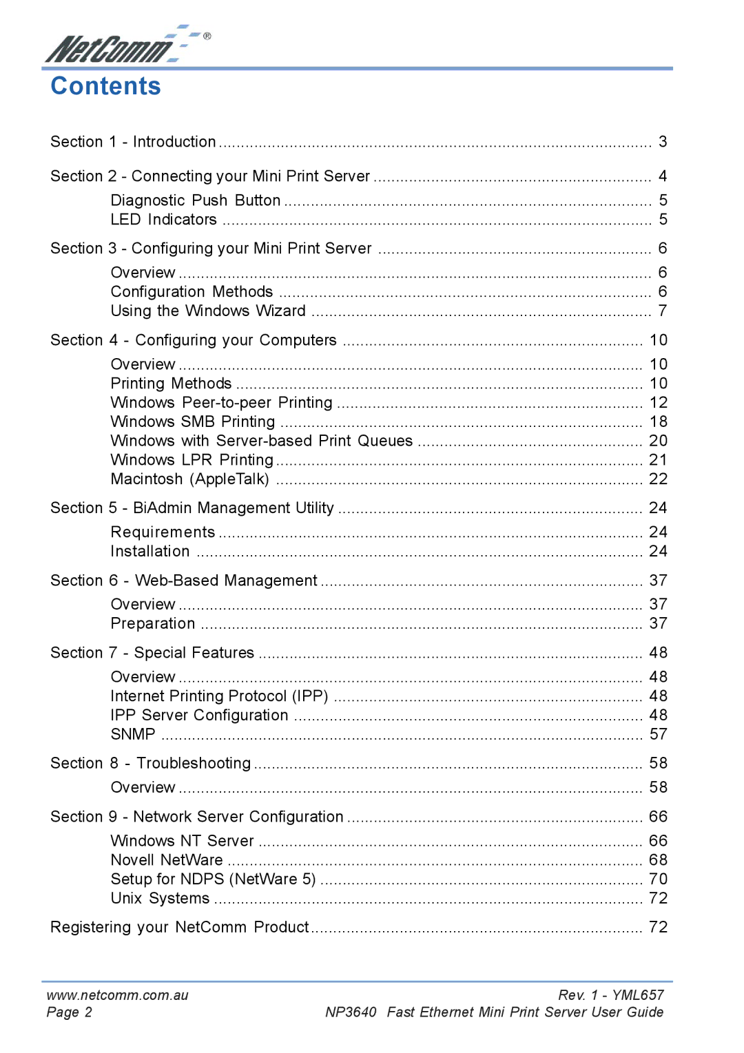 NetComm NP3640 manual Contents 