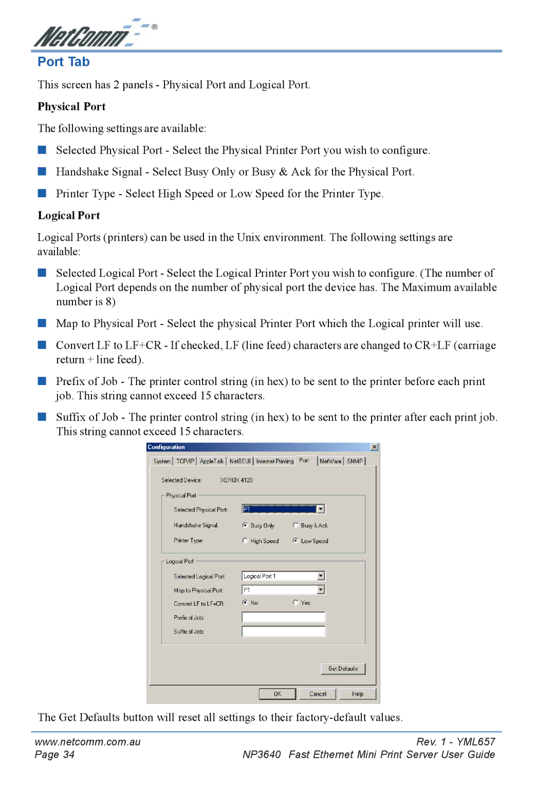 NetComm NP3640 manual Port Tab, Physical Port, Logical Port 