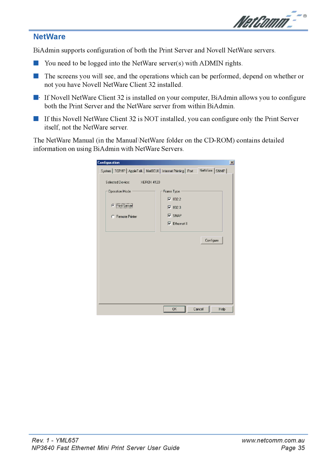 NetComm NP3640 manual NetWare 