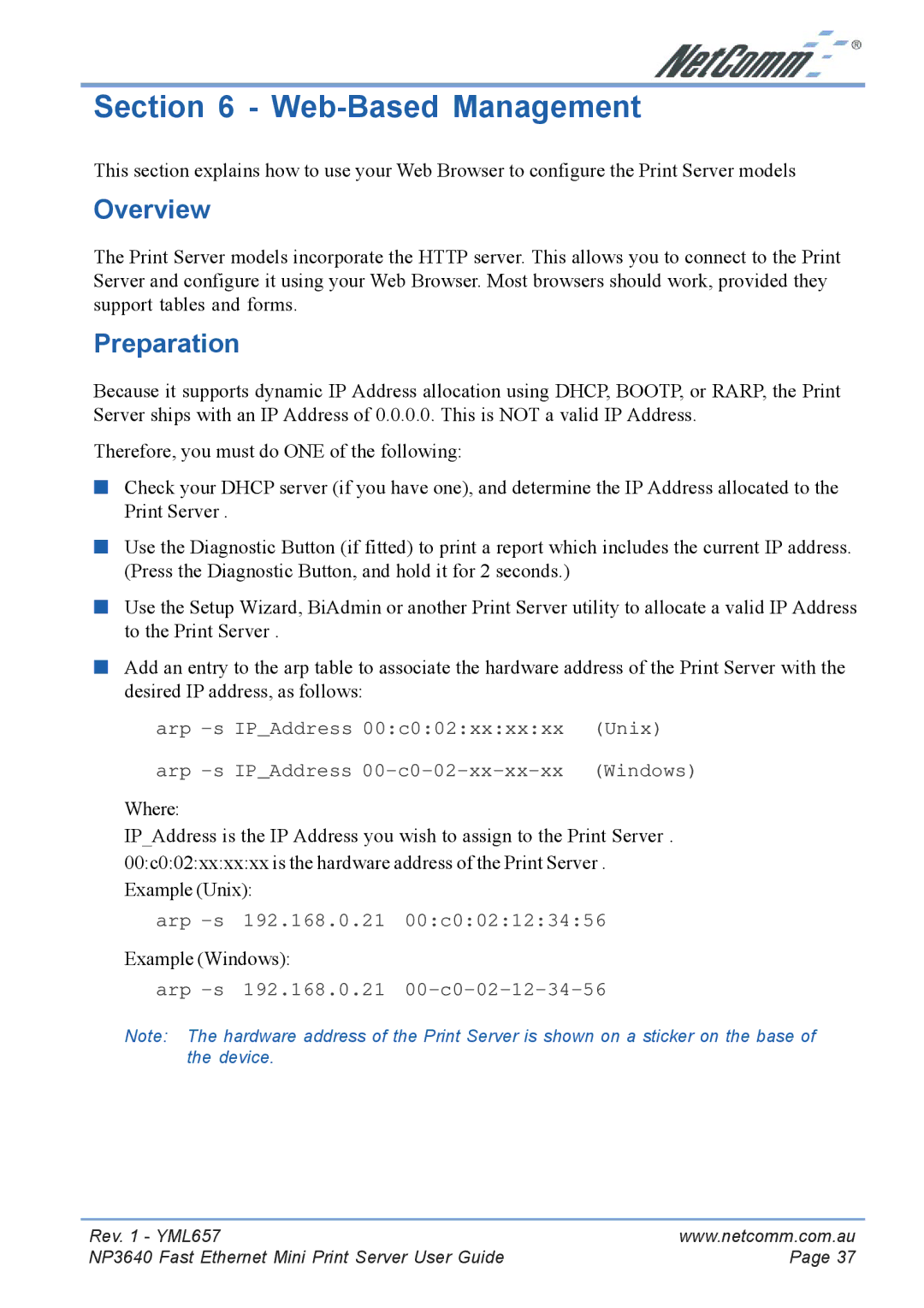 NetComm NP3640 manual Web-Based Management, Preparation 