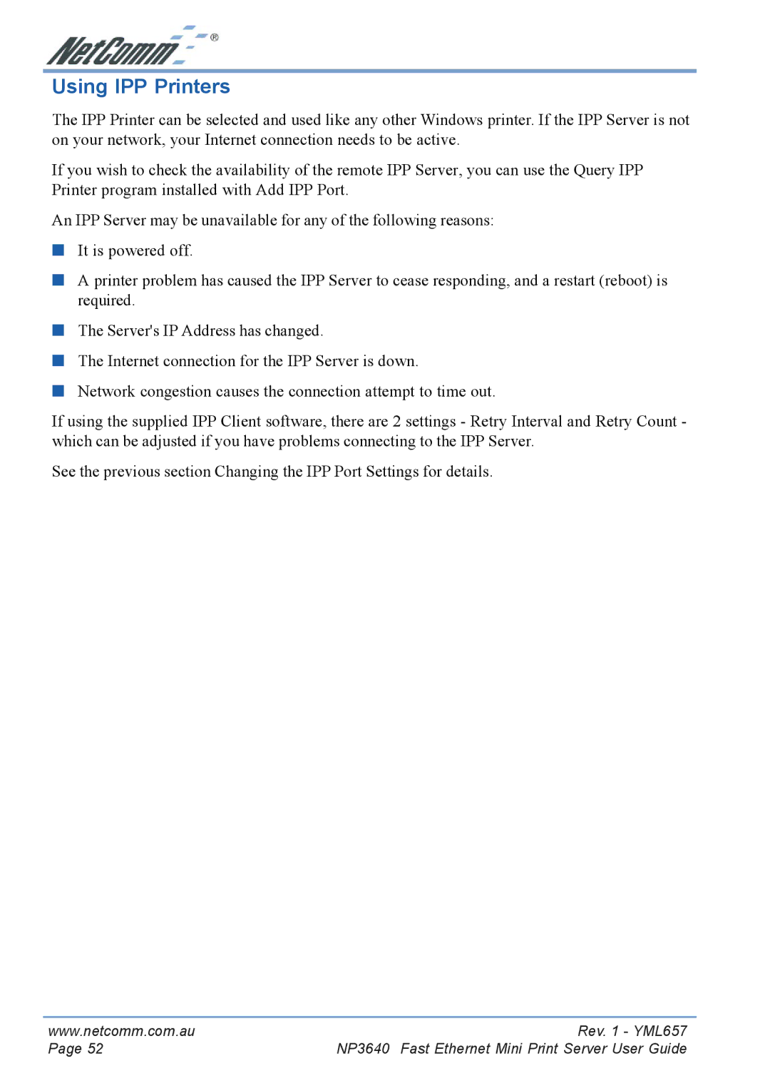 NetComm NP3640 manual Using IPP Printers 