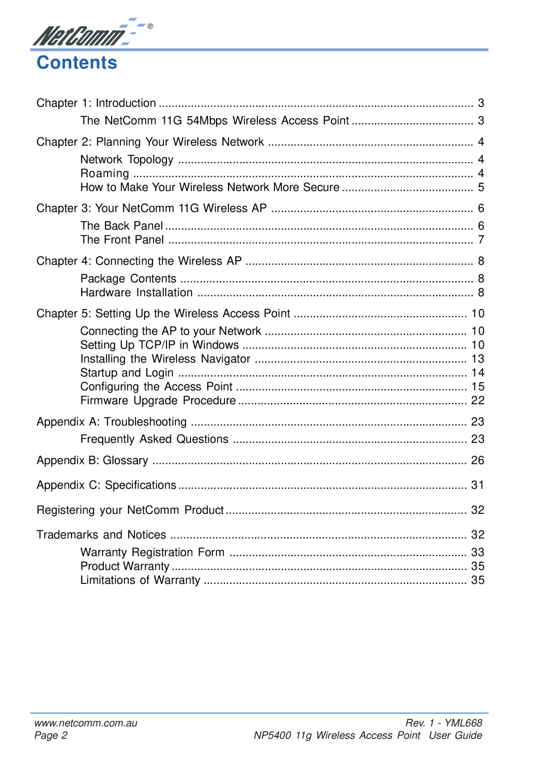 NetComm NP5400 manual Contents 