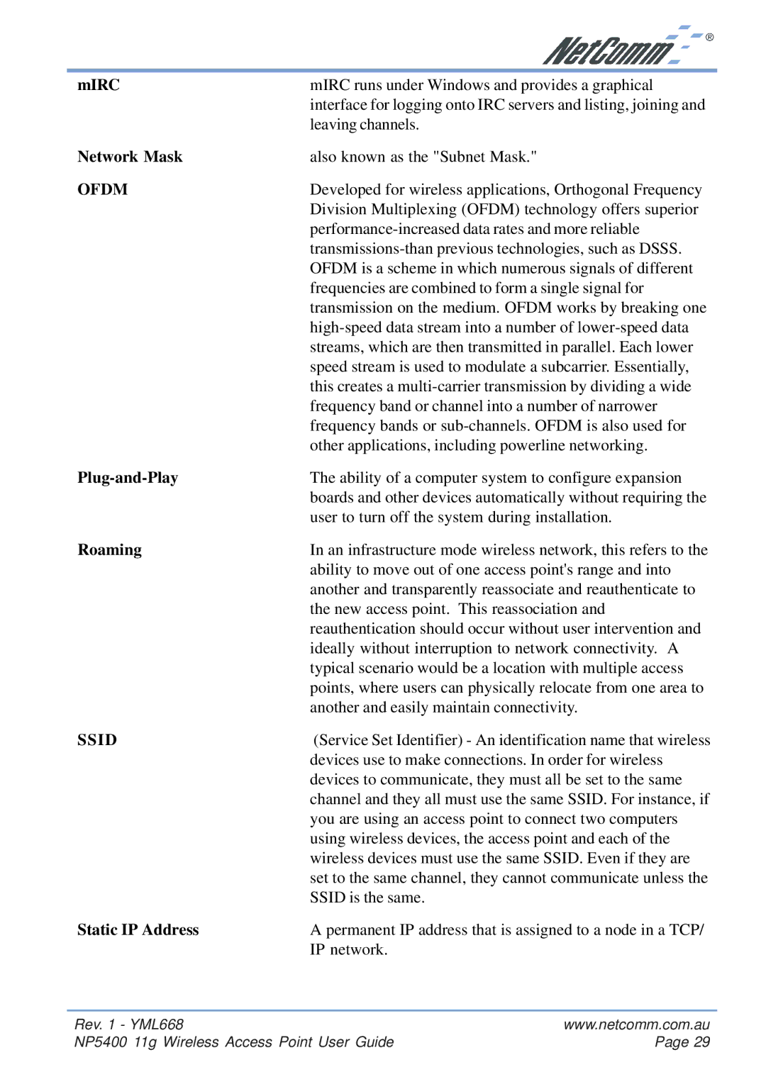 NetComm NP5400 manual Ofdm, Ssid 