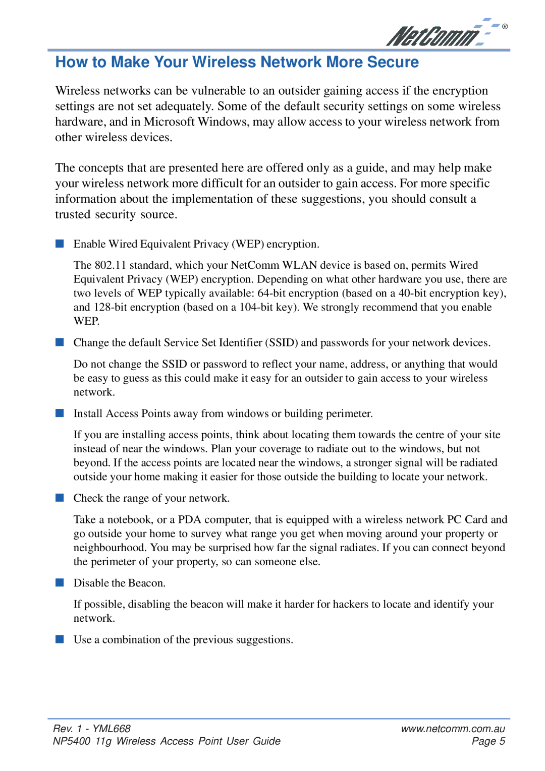 NetComm NP5400 manual How to Make Your Wireless Network More Secure 