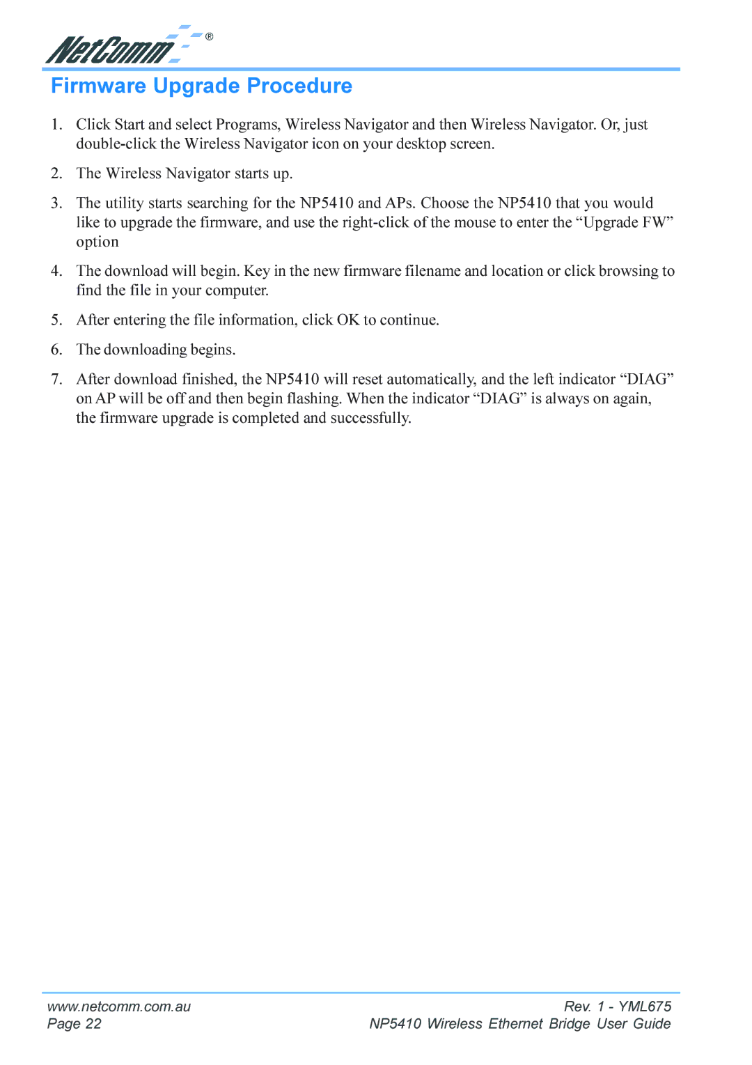 NetComm NP5410 manual Firmware Upgrade Procedure 