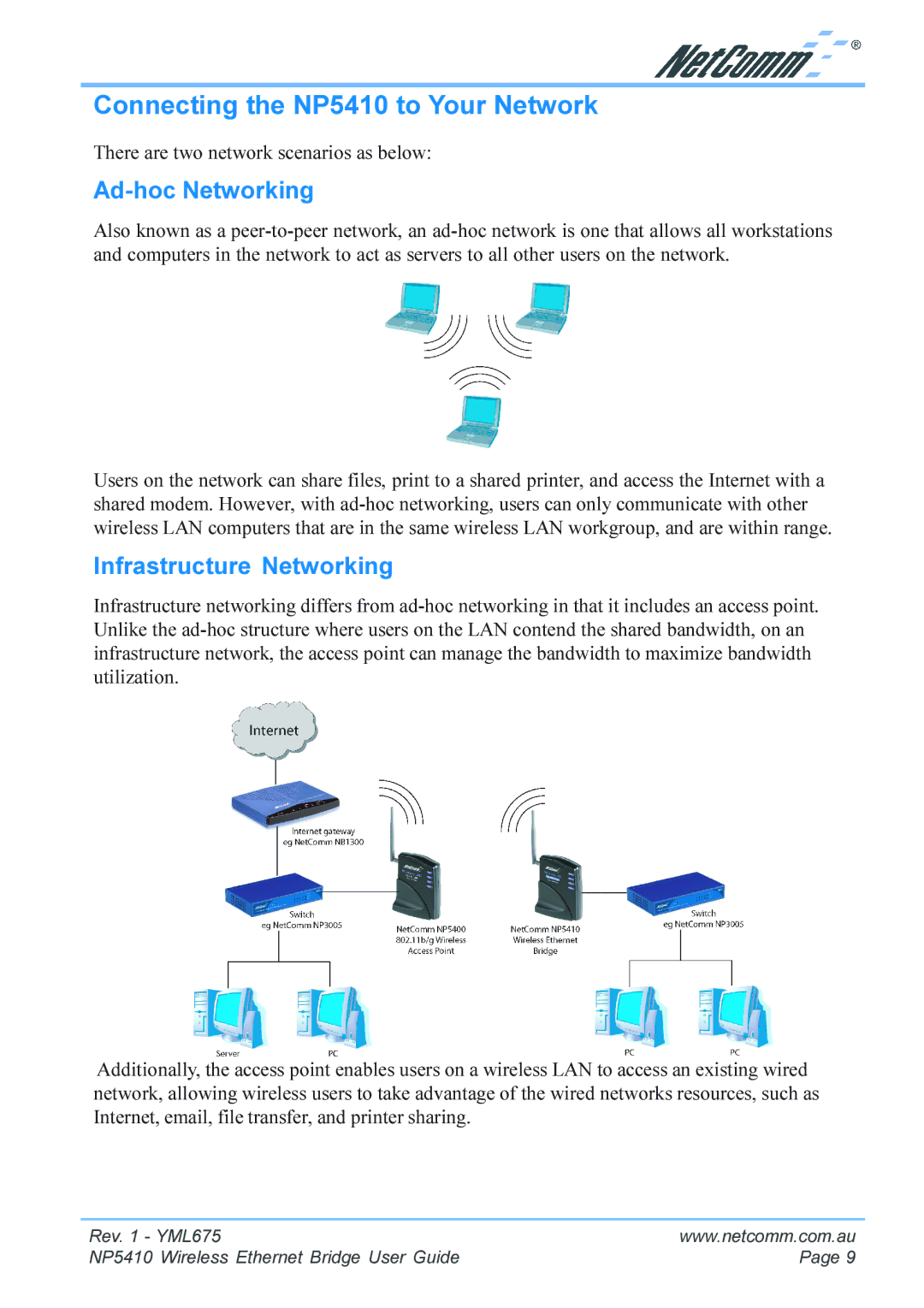 NetComm manual Connecting the NP5410 to Your Network, Ad-hoc Networking 