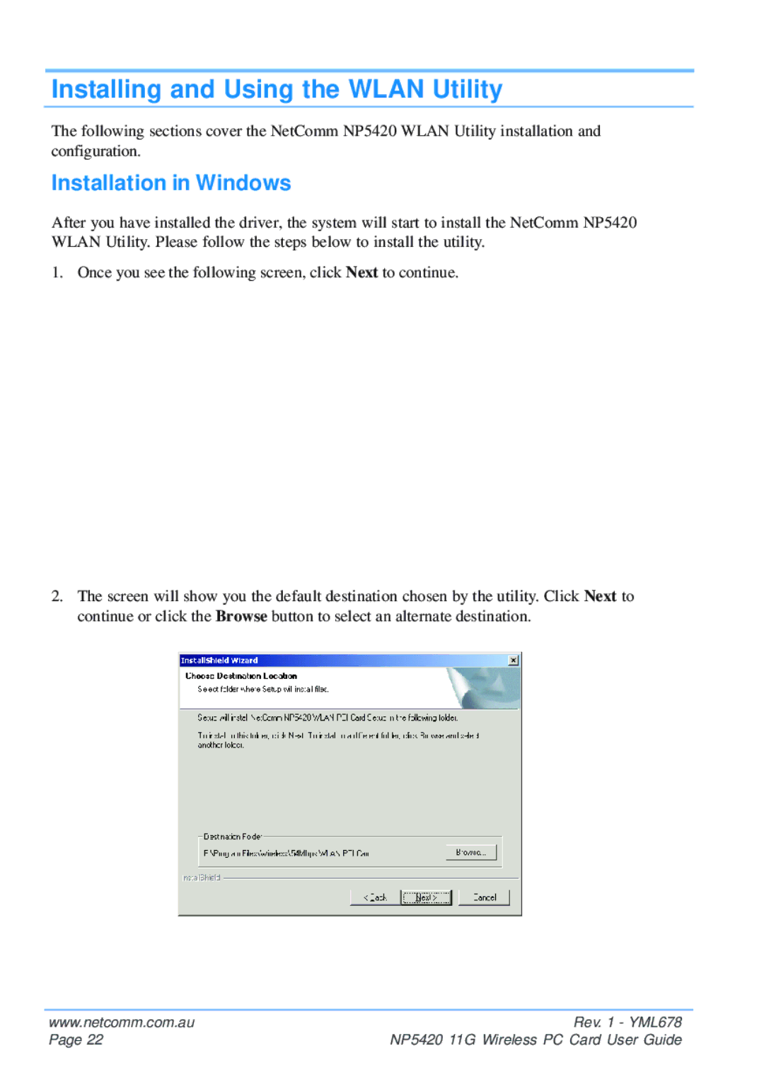 NetComm NP5420 manual Installing and Using the Wlan Utility, Installation in Windows 