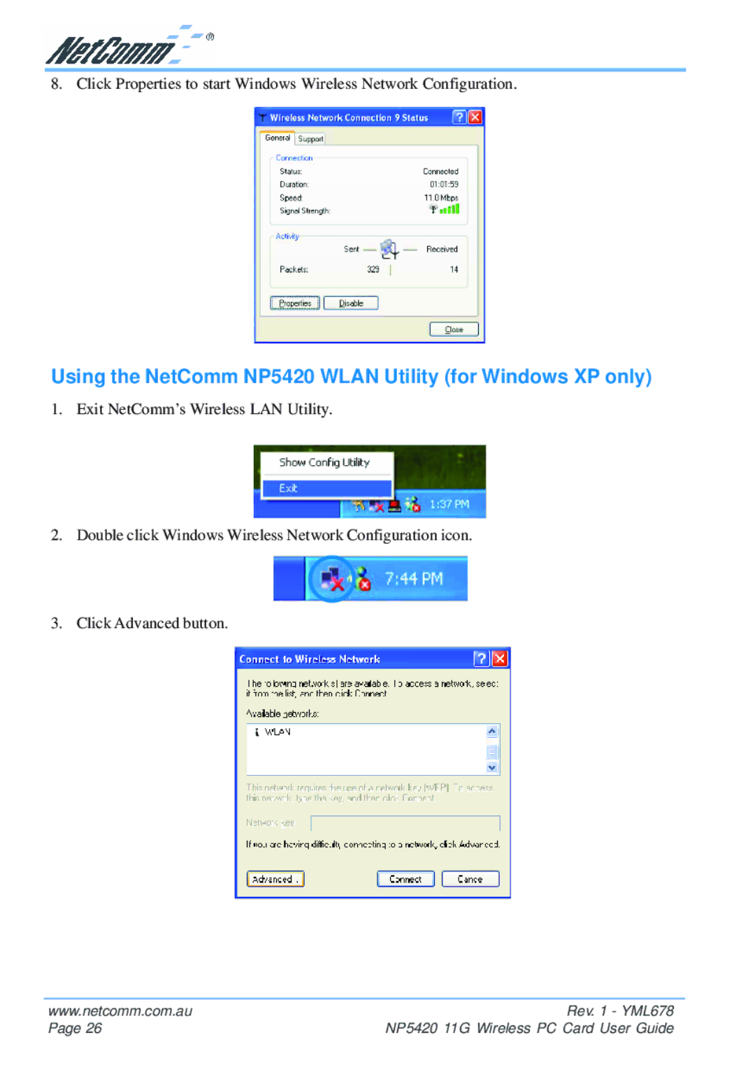 NetComm manual Using the NetComm NP5420 Wlan Utility for Windows XP only 