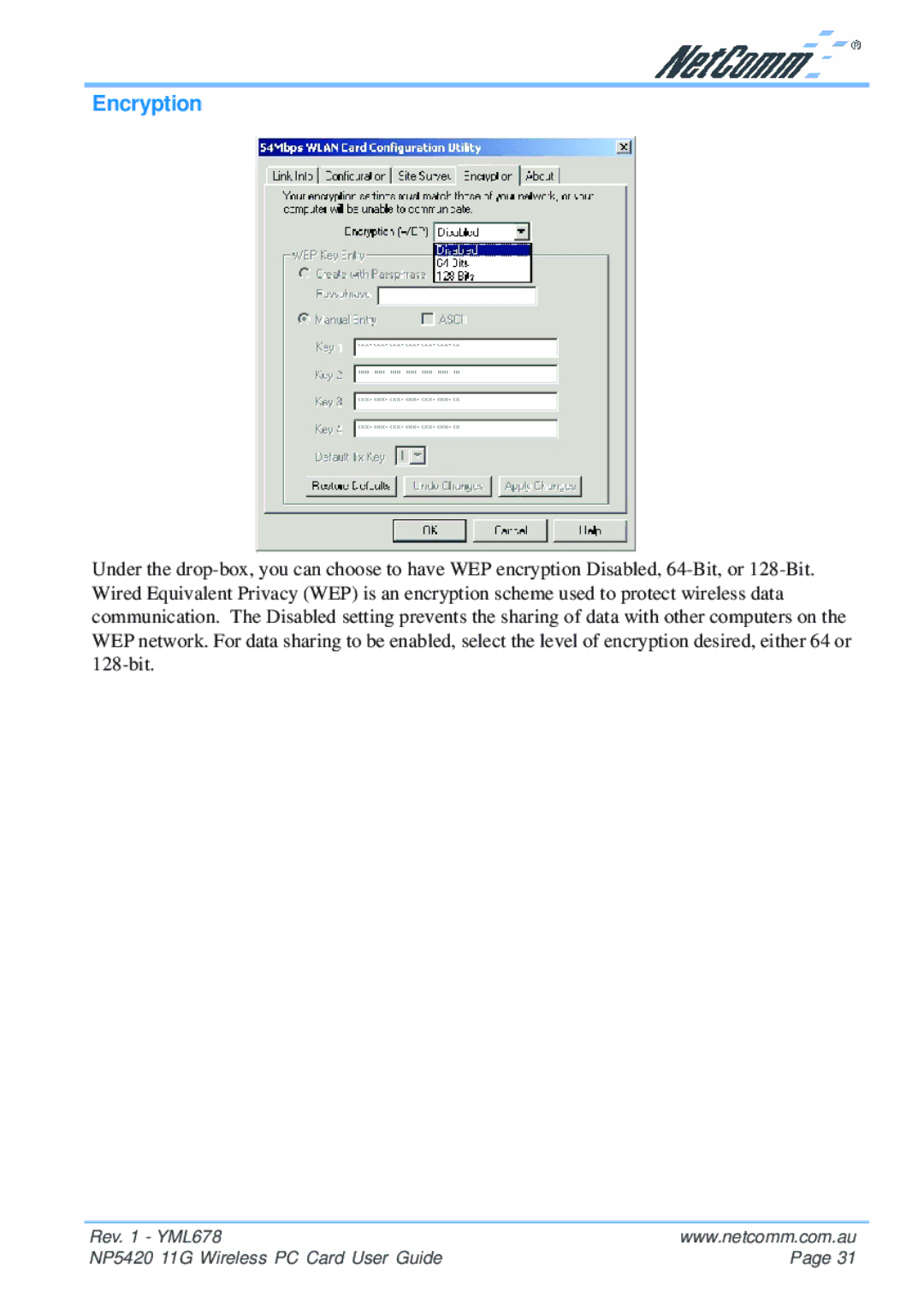 NetComm NP5420 manual Encryption 