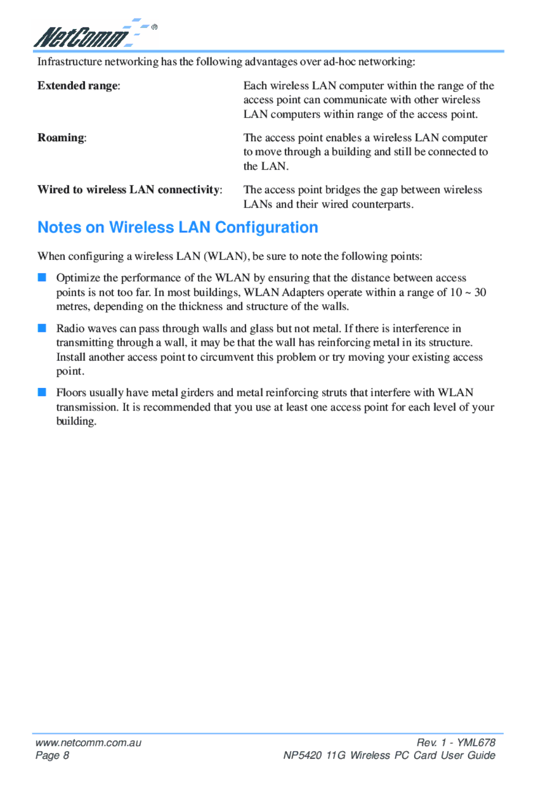 NetComm NP5420 manual Extended range 