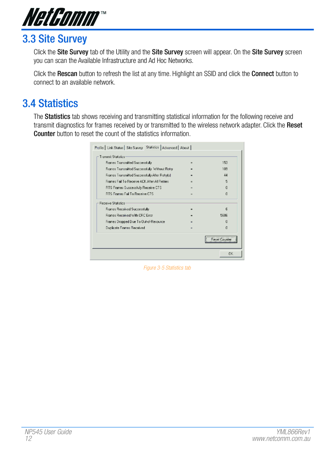 NetComm NP545 manual Site Survey, Statistics 