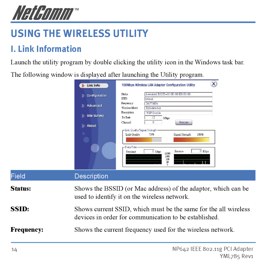 NetComm NP642 manual Using the Wireless Utility, Link Information 