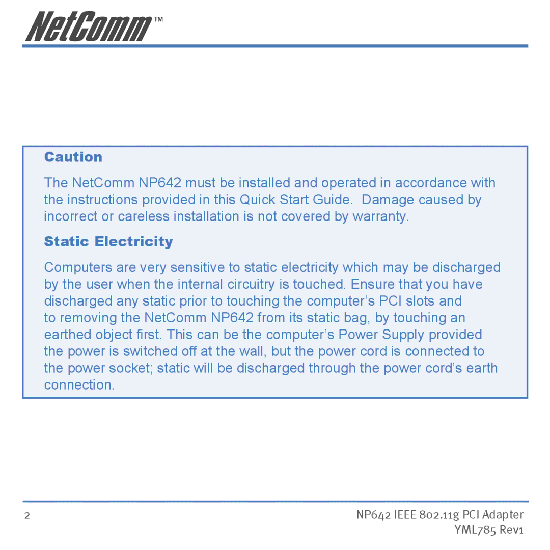 NetComm NP642 manual Static Electricity 