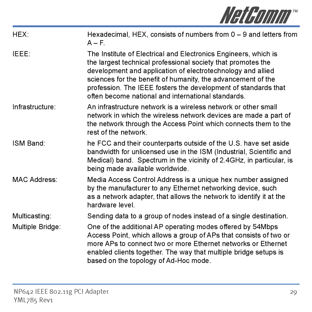 NetComm NP642 manual Hex, Ieee 