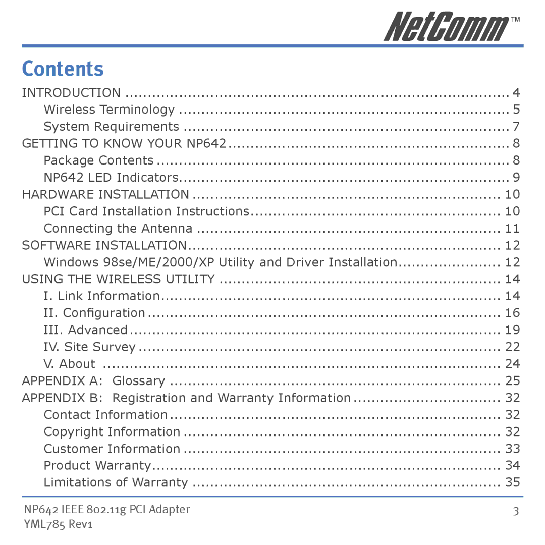 NetComm NP642 manual Contents 