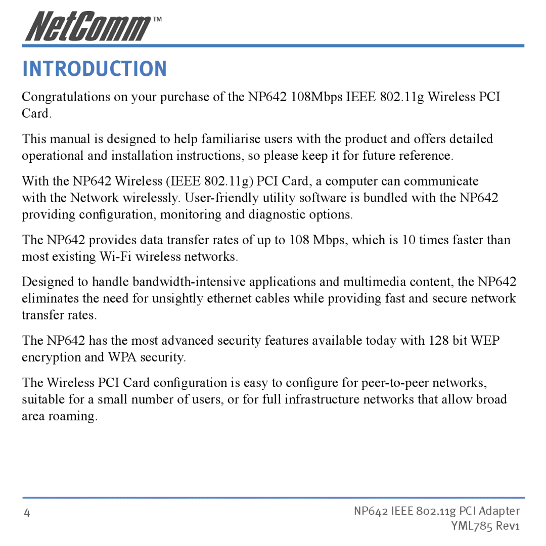 NetComm NP642 manual Introduction 