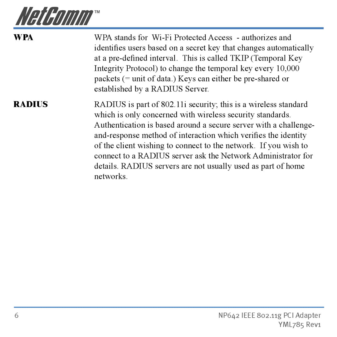 NetComm NP642 manual Wpa 