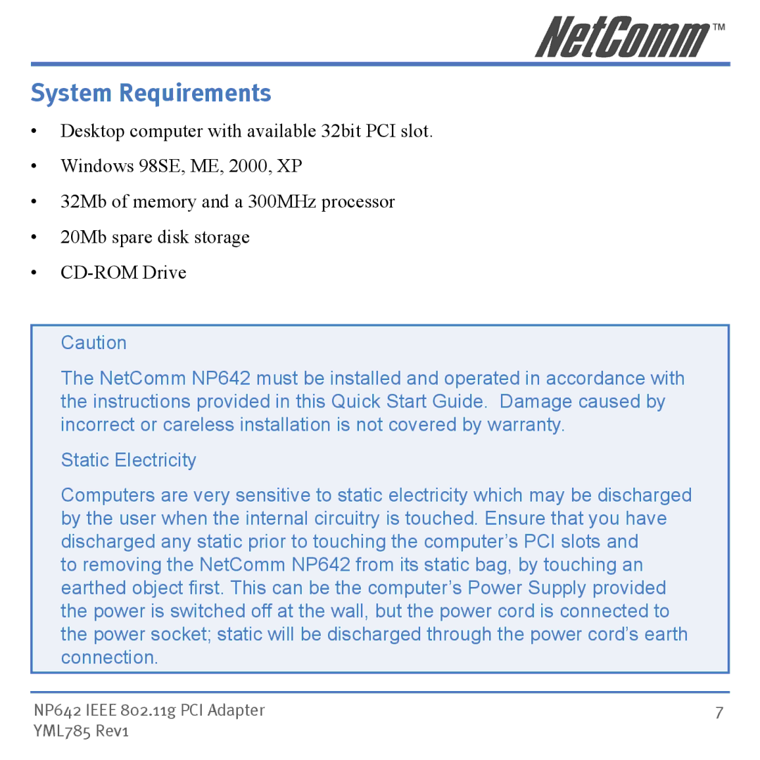 NetComm NP642 manual System Requirements 