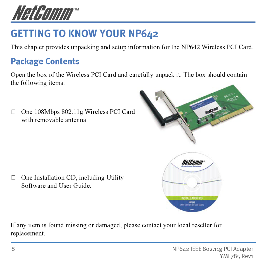 NetComm manual Getting to Know Your NP642, Package Contents 