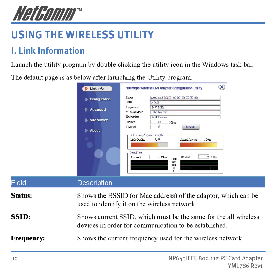 NetComm NP643 manual Using the Wireless Utility, Link Information 