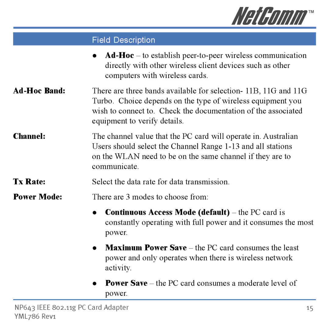 NetComm NP643 manual Tx Rate 