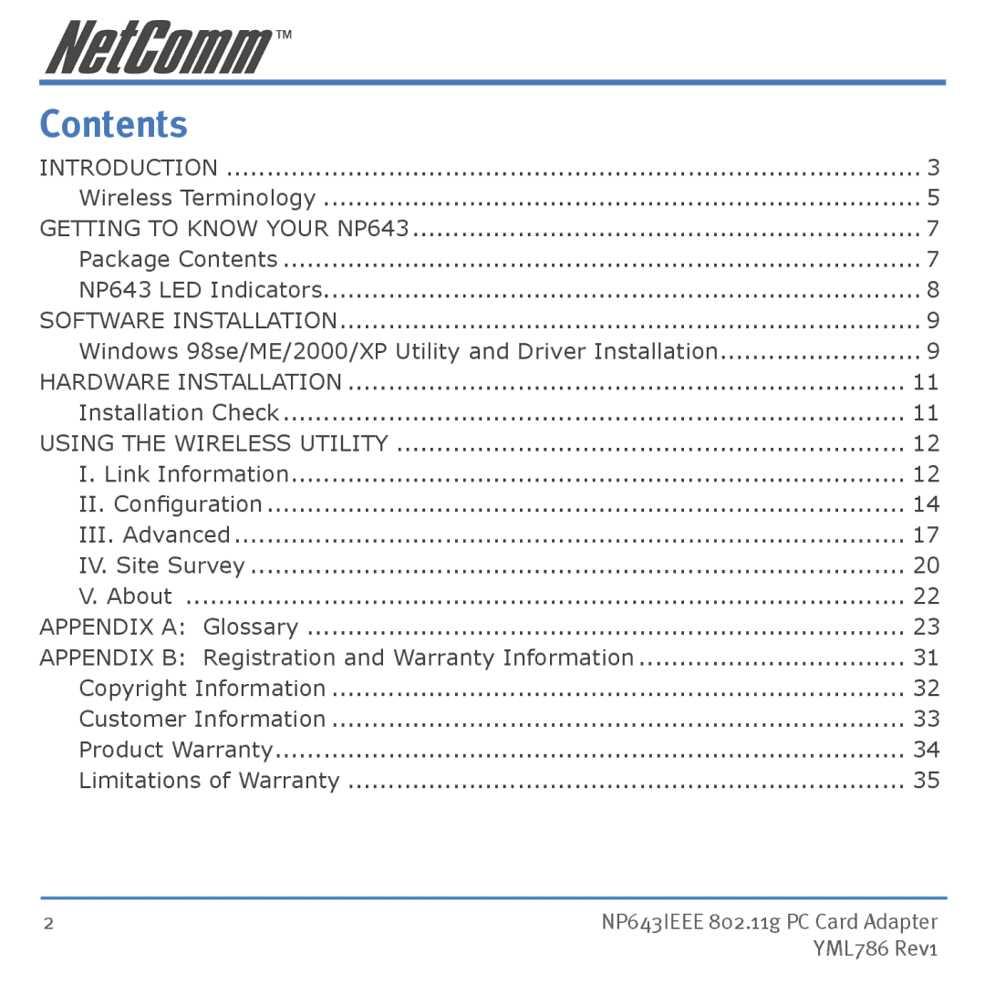 NetComm NP643 manual Contents 