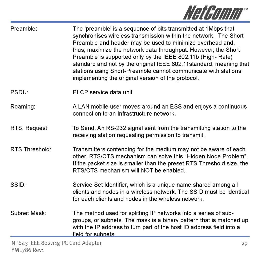 NetComm NP643 manual Psdu, Ssid 