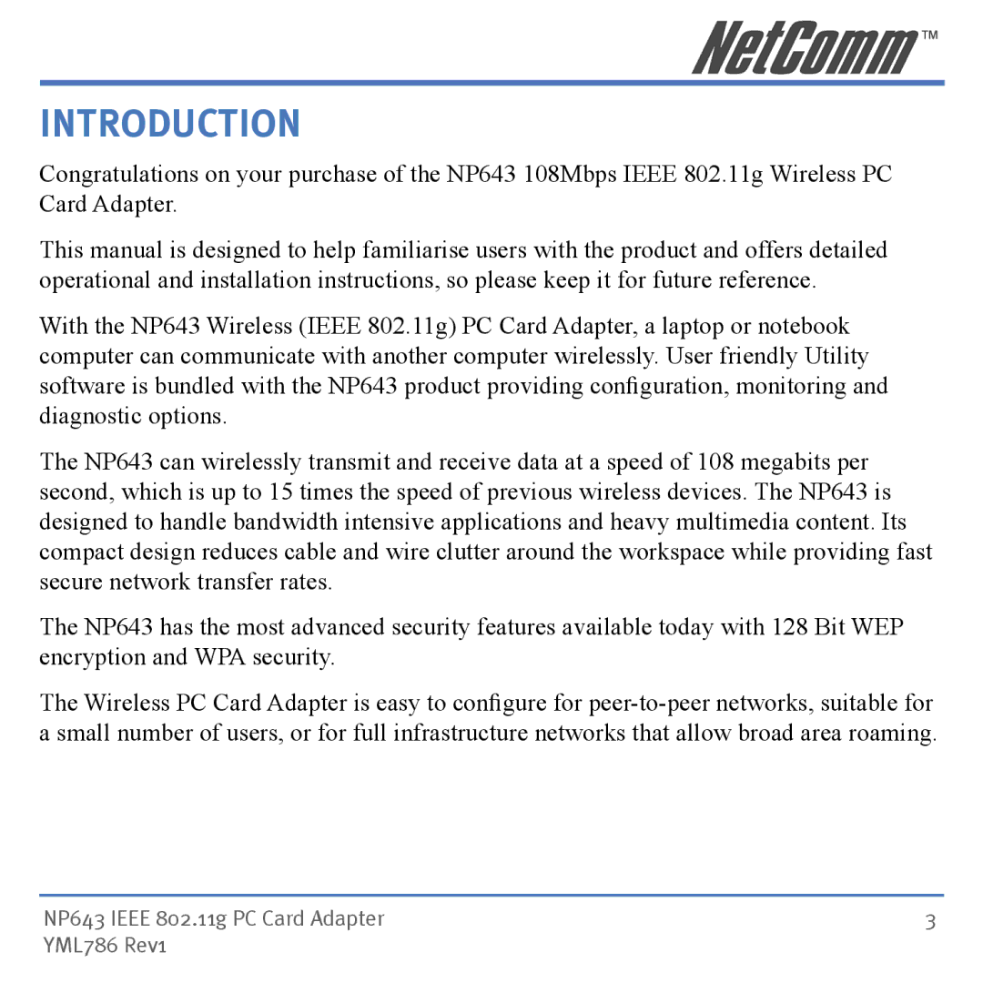 NetComm NP643 manual Introduction 