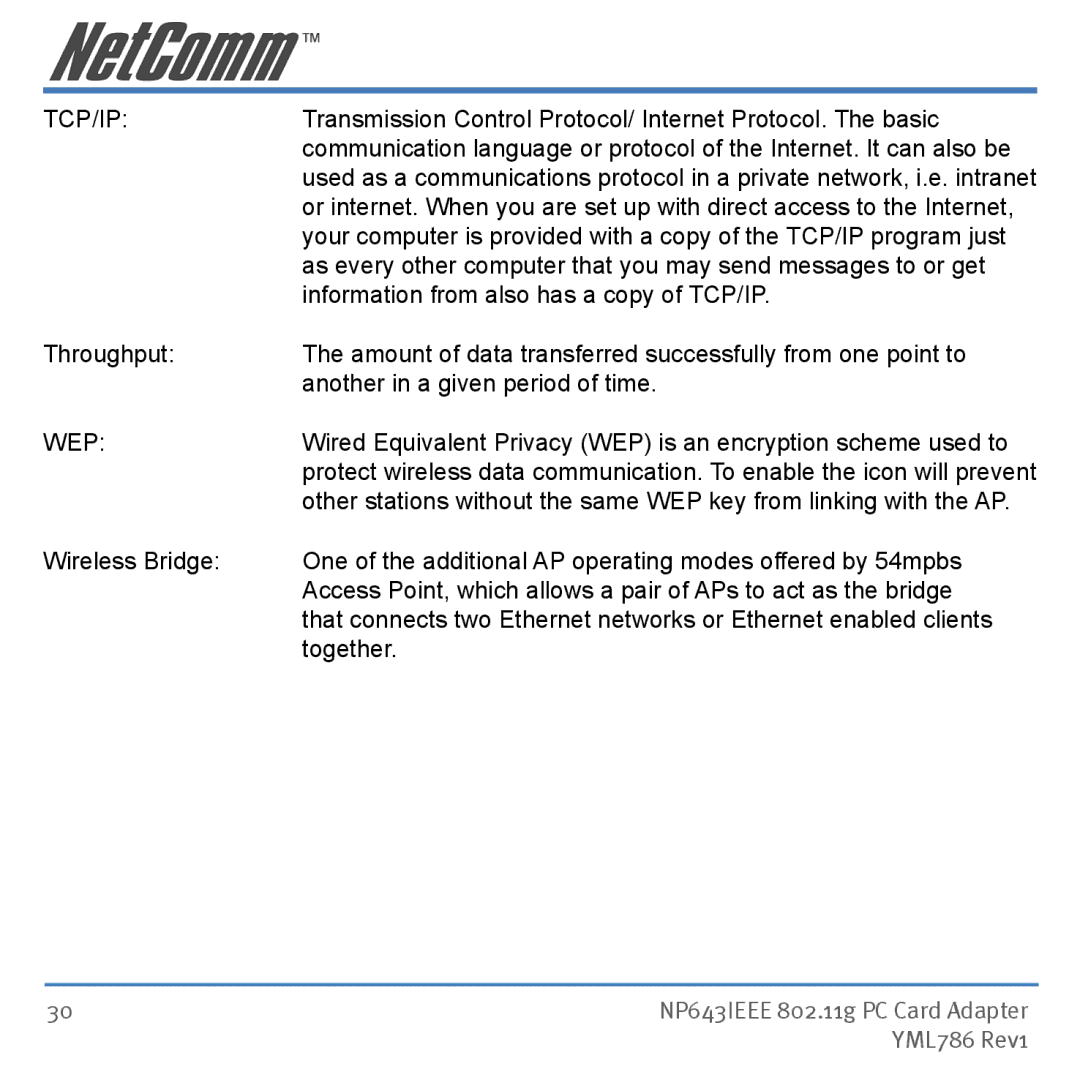 NetComm NP643 manual Tcp/Ip, Wep 