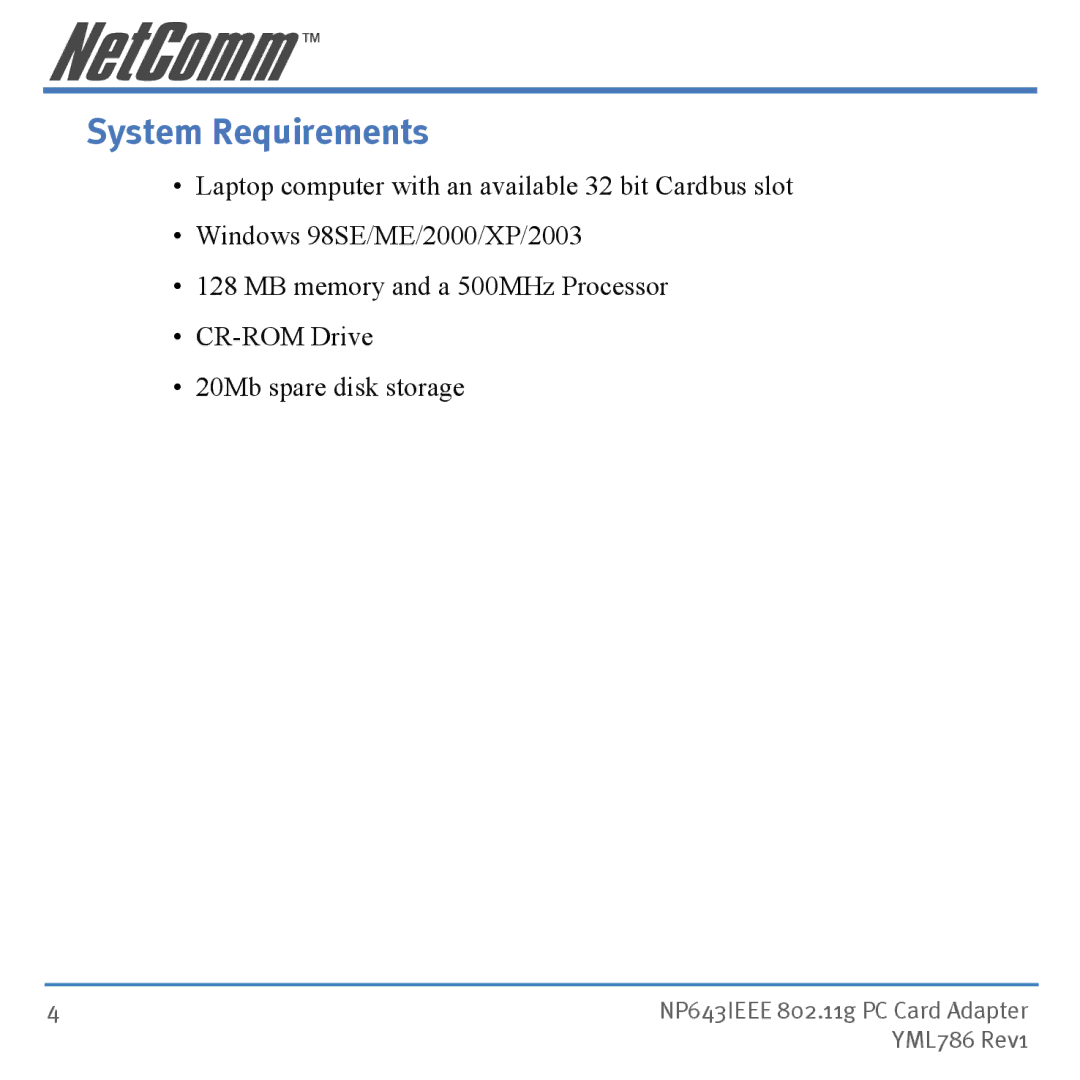 NetComm NP643 manual System Requirements 