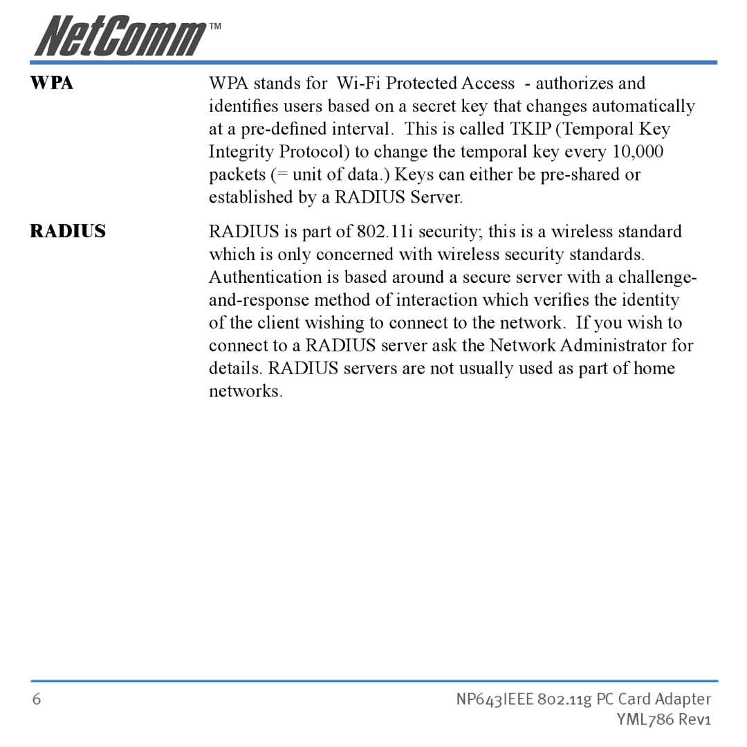 NetComm NP643 manual Wpa 