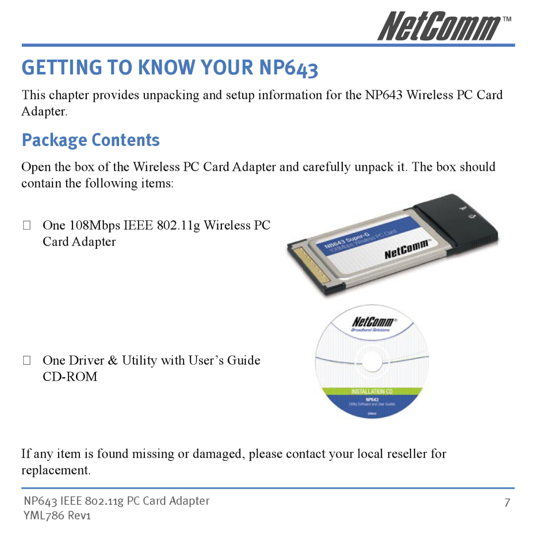 NetComm manual Getting to Know Your NP643, Package Contents 