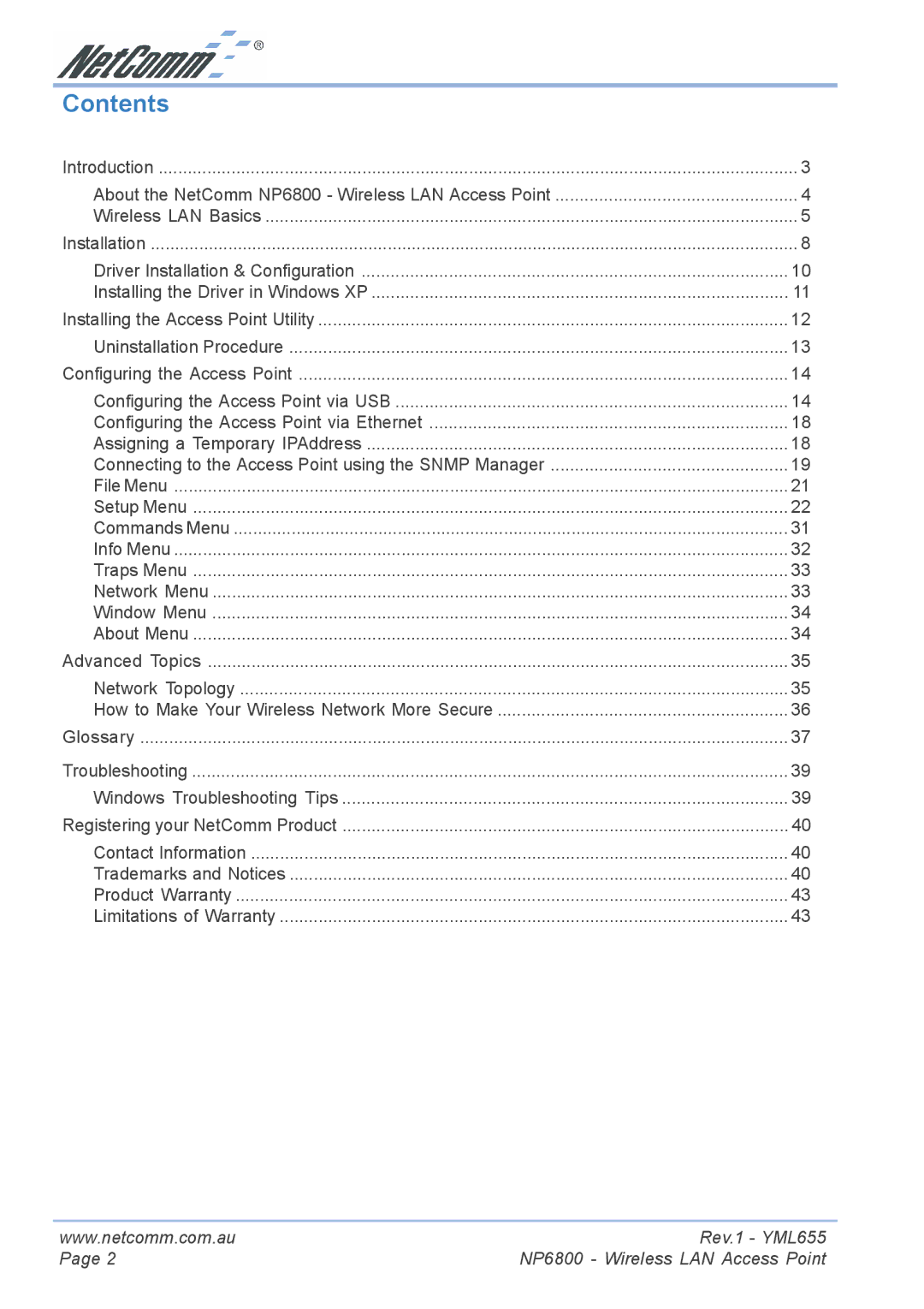 NetComm NP6800 manual Contents 