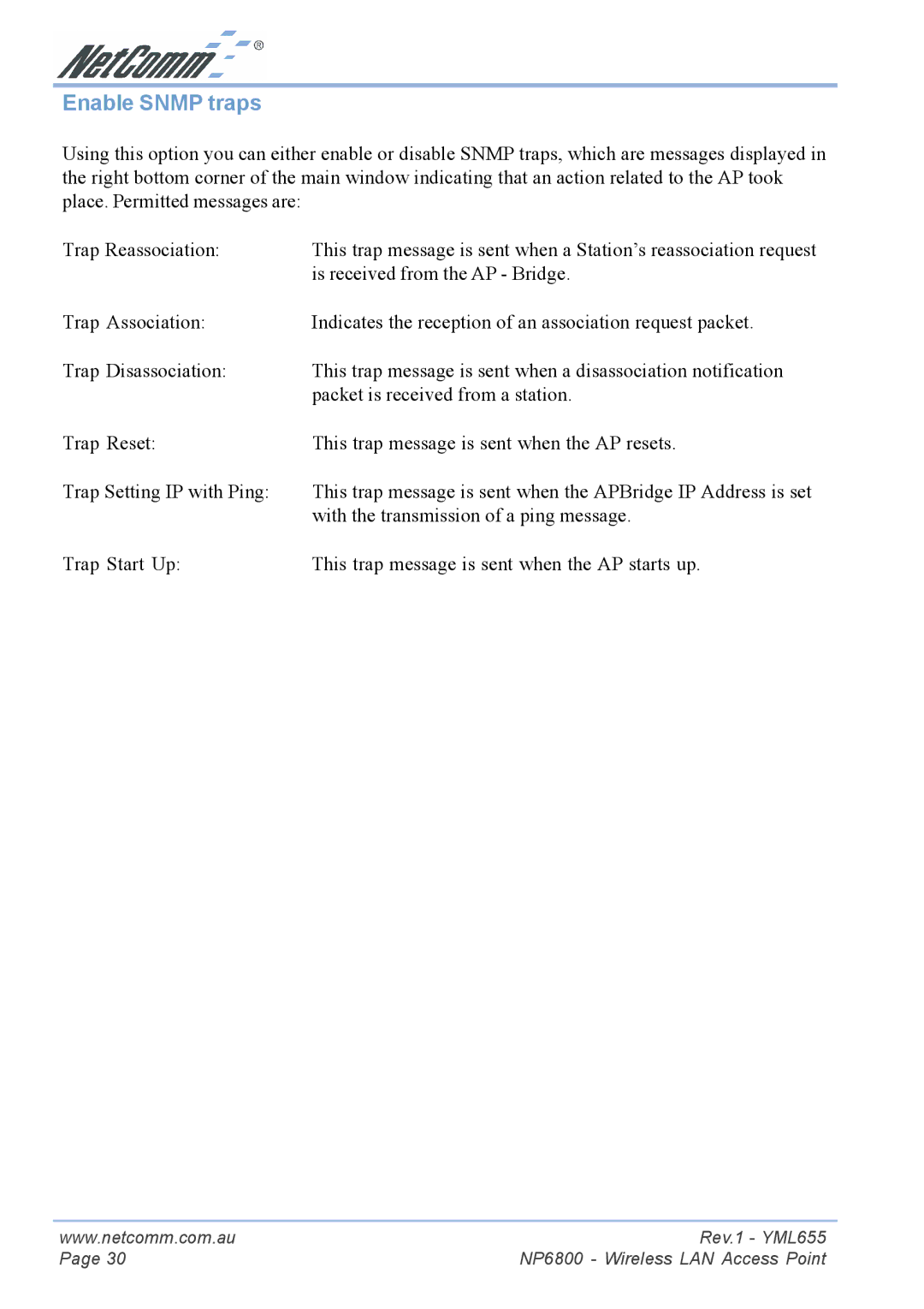 NetComm NP6800 manual Enable Snmp traps 