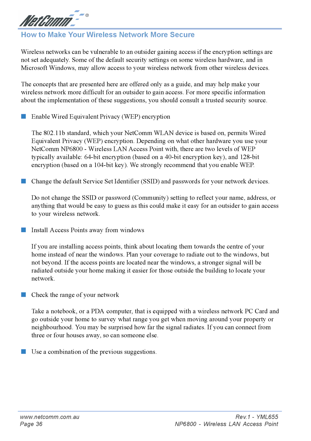 NetComm NP6800 manual How to Make Your Wireless Network More Secure 