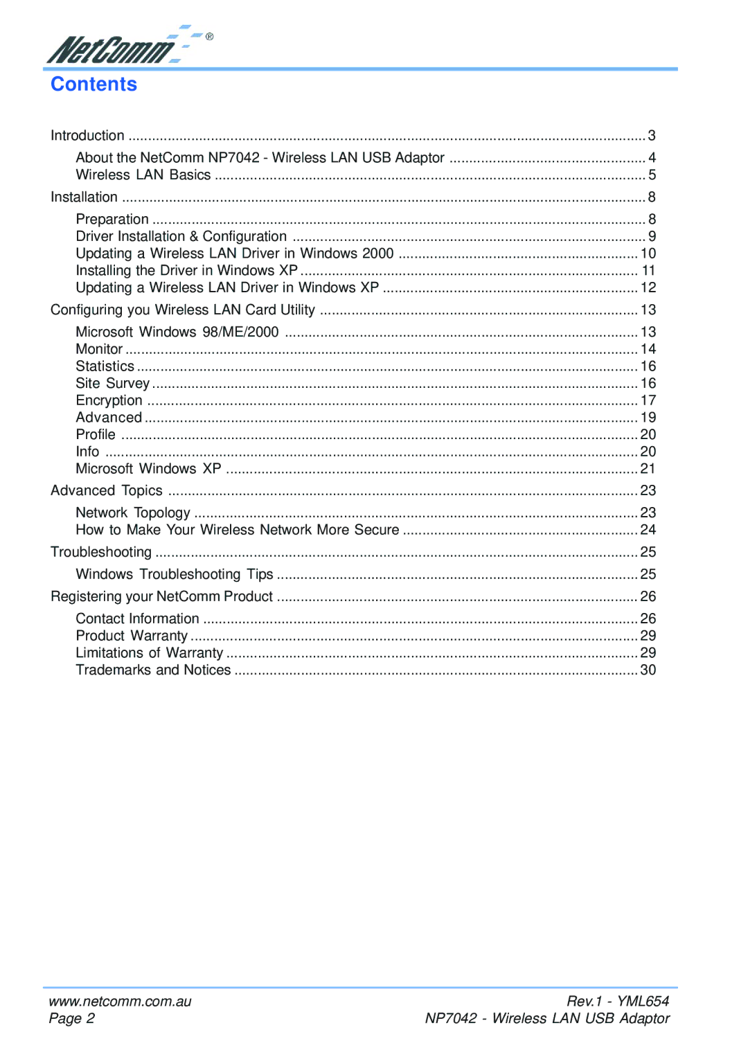 NetComm NP7042 manual Contents 