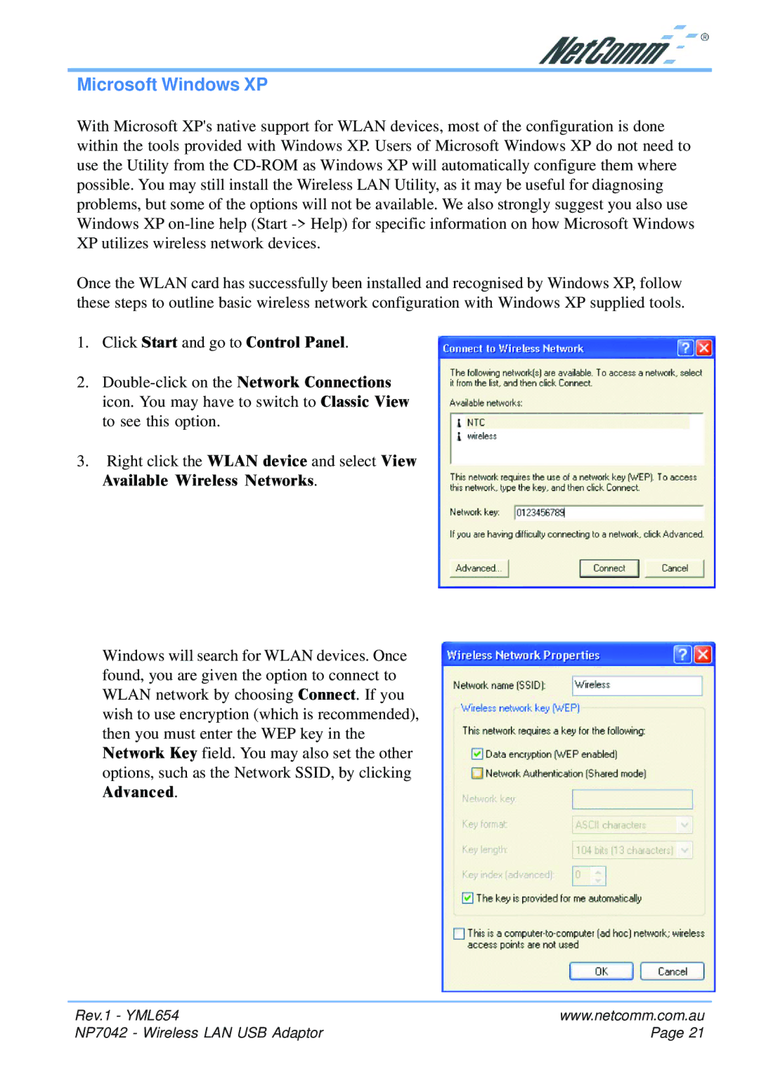 NetComm NP7042 manual Microsoft Windows XP 