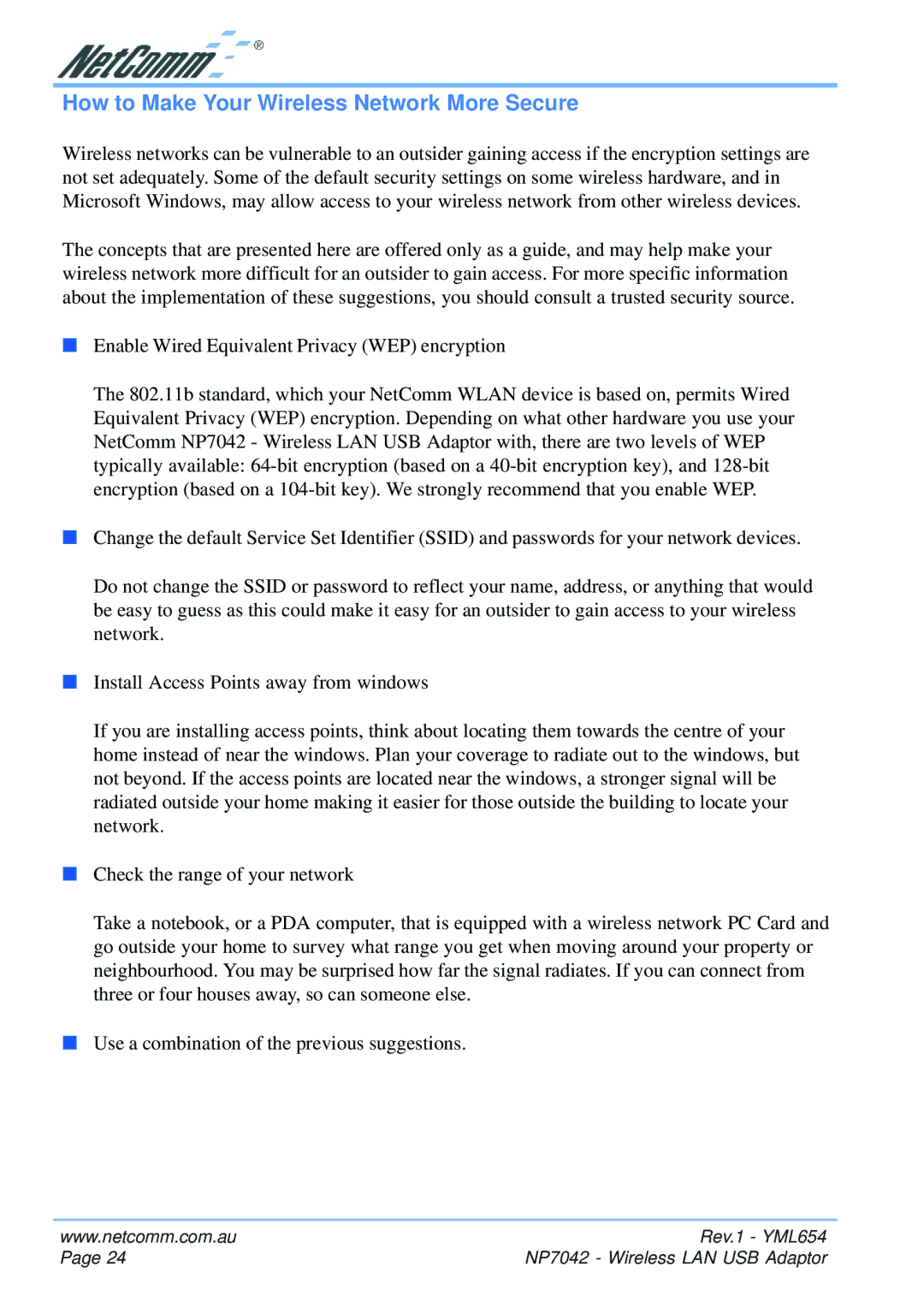 NetComm NP7042 manual How to Make Your Wireless Network More Secure 