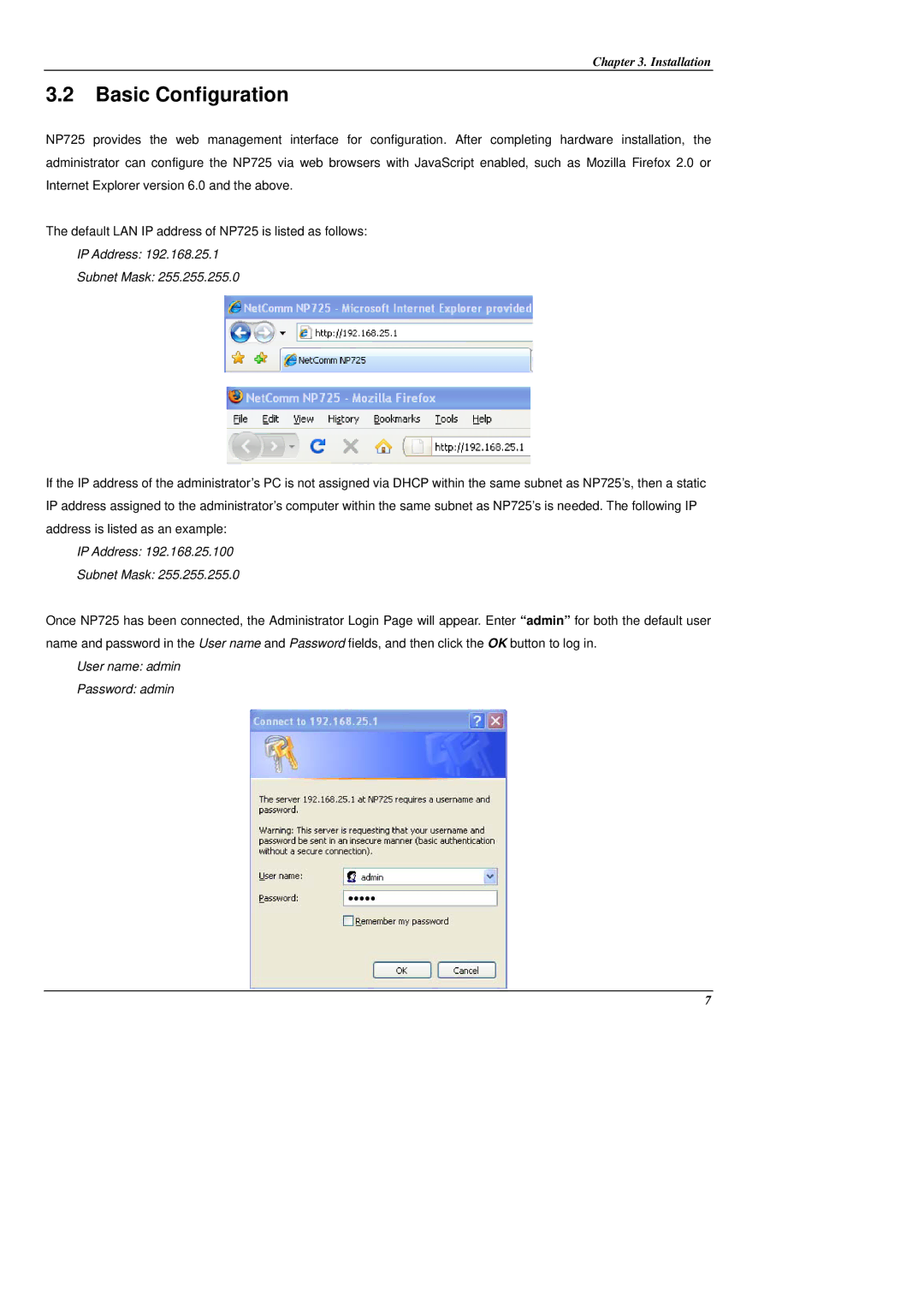 NetComm NP725 manual Basic Configuration 