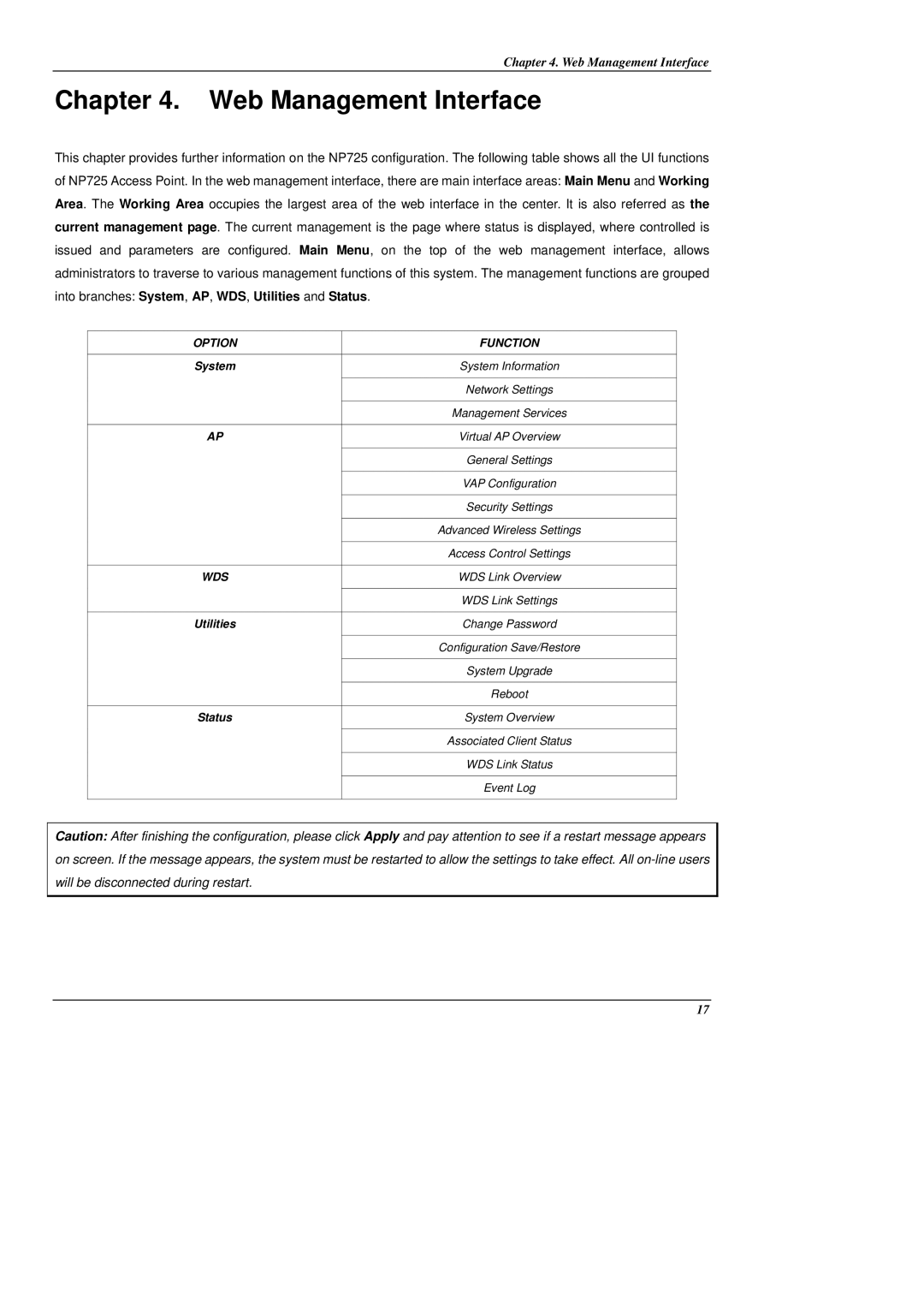 NetComm NP725 manual Web Management Interface 