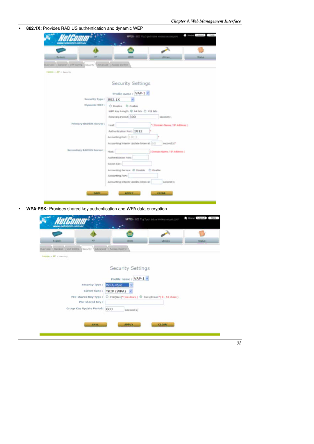 NetComm NP725 manual Web Management Interface 