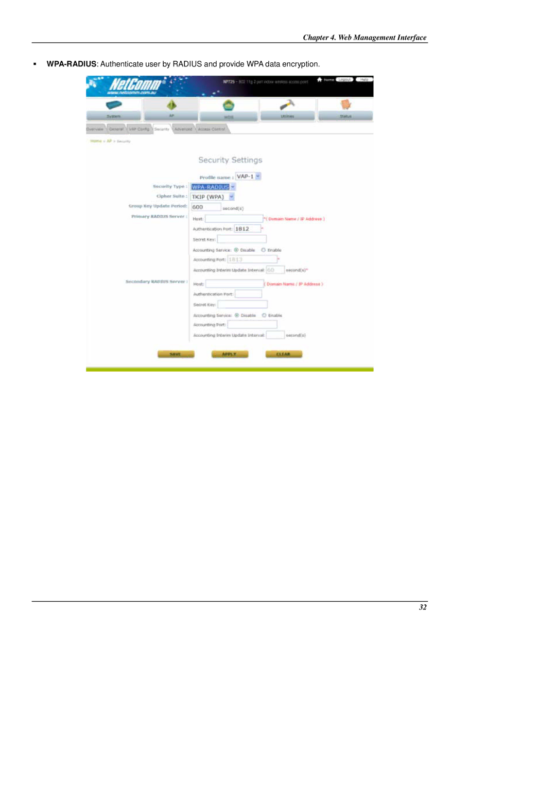 NetComm NP725 manual Web Management Interface 