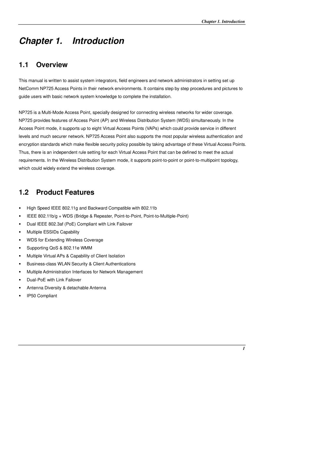 NetComm NP725 manual Overview, Product Features 