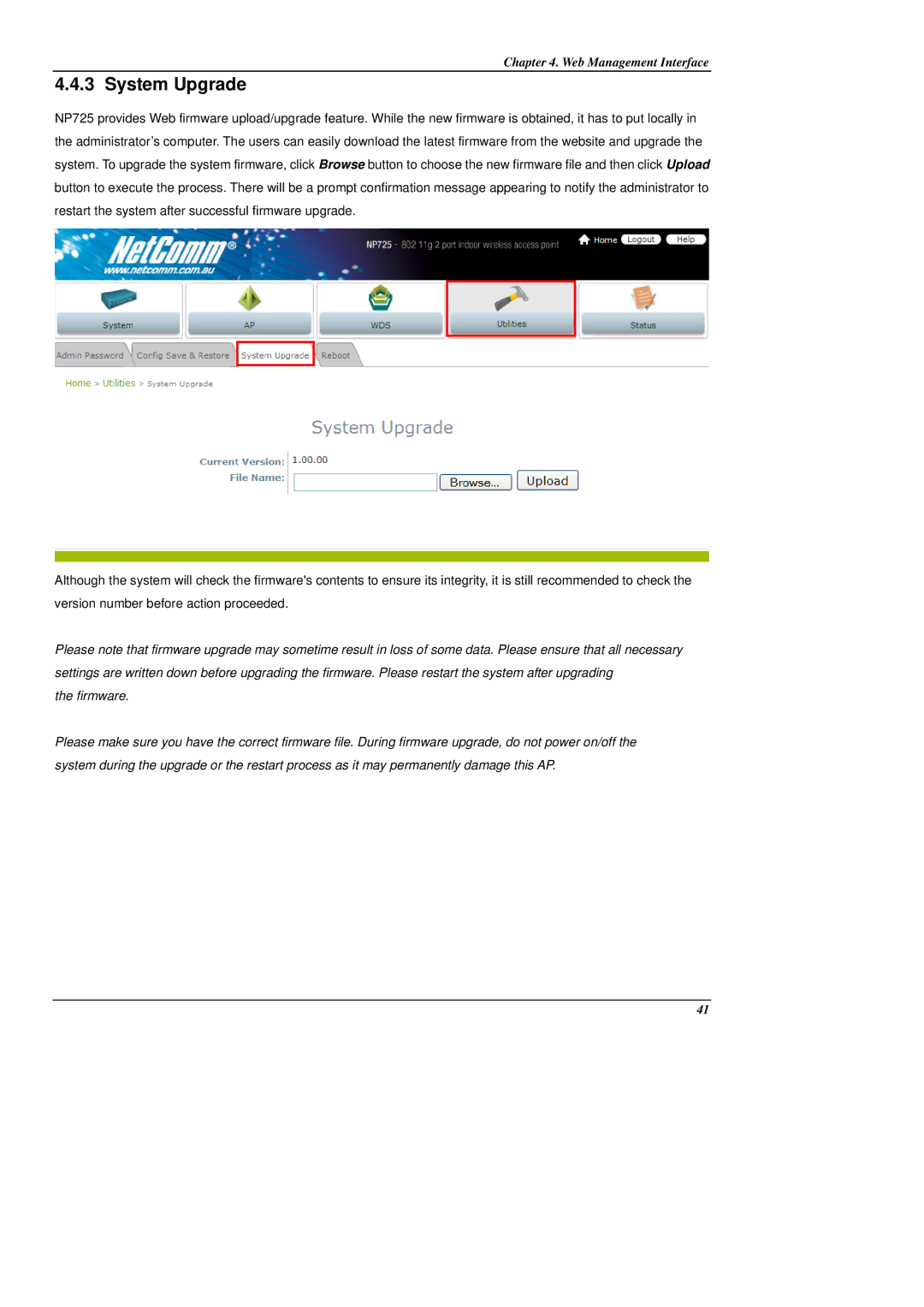 NetComm NP725 manual System Upgrade 