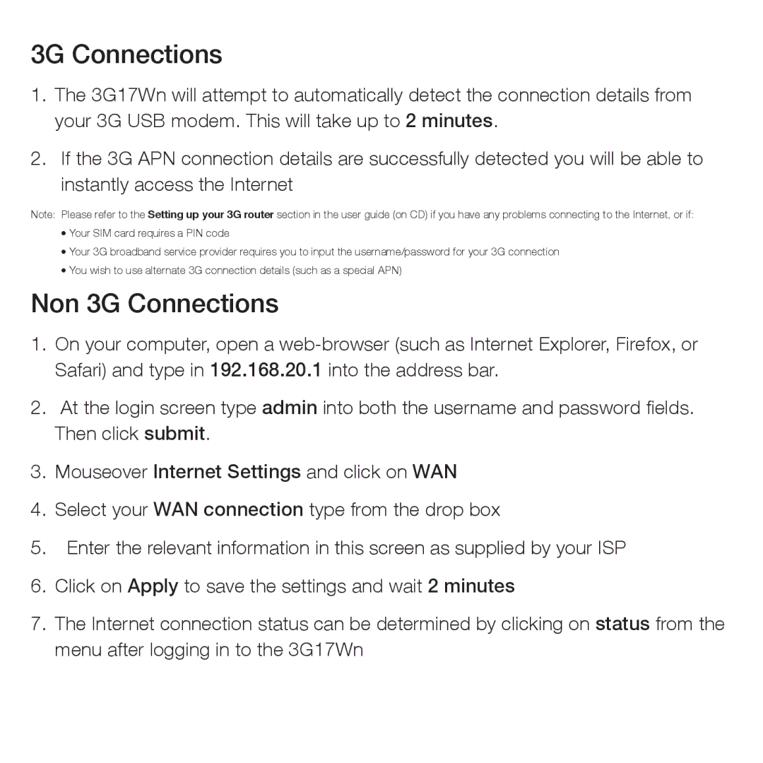 NetComm NP900n manual Non 3G Connections 